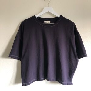 Madewell Boxy Crop Navy Tee with Contrast Topstitching Size Medium